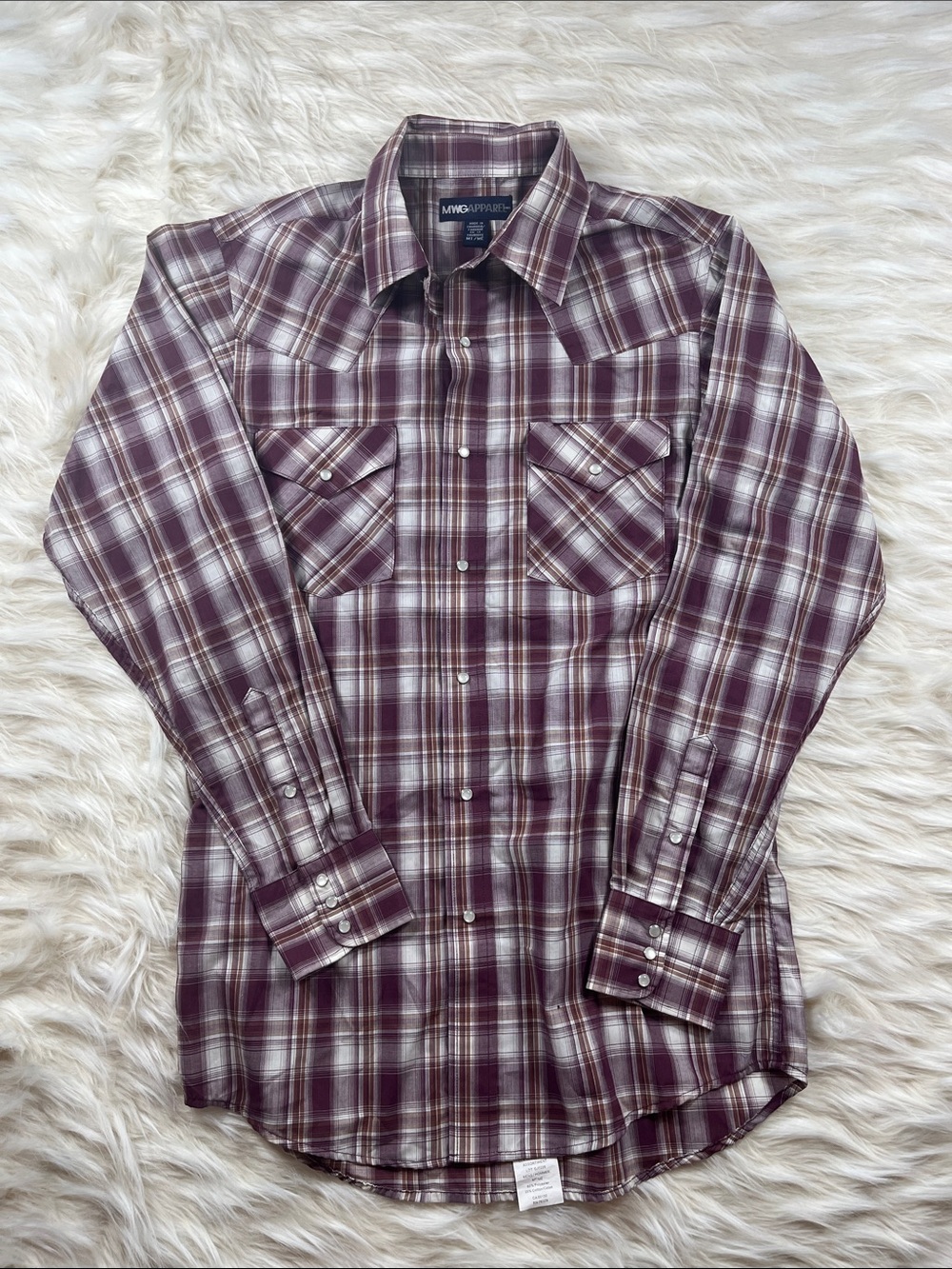 MWG Pearl Snap Shirt Medium Tall Multicolor Plaid